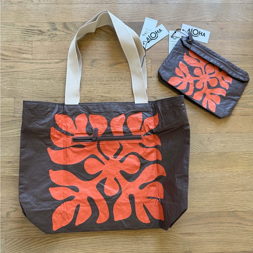ALOHA Collection Day Tripper Appliqué Tote & Small Pouch.  Zest on Coconut